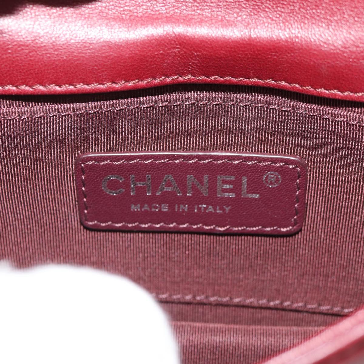 CHANEL Matelasse Boy Brick Chain Bag Lamb Skin Bordeaux CC Auth 146080AM