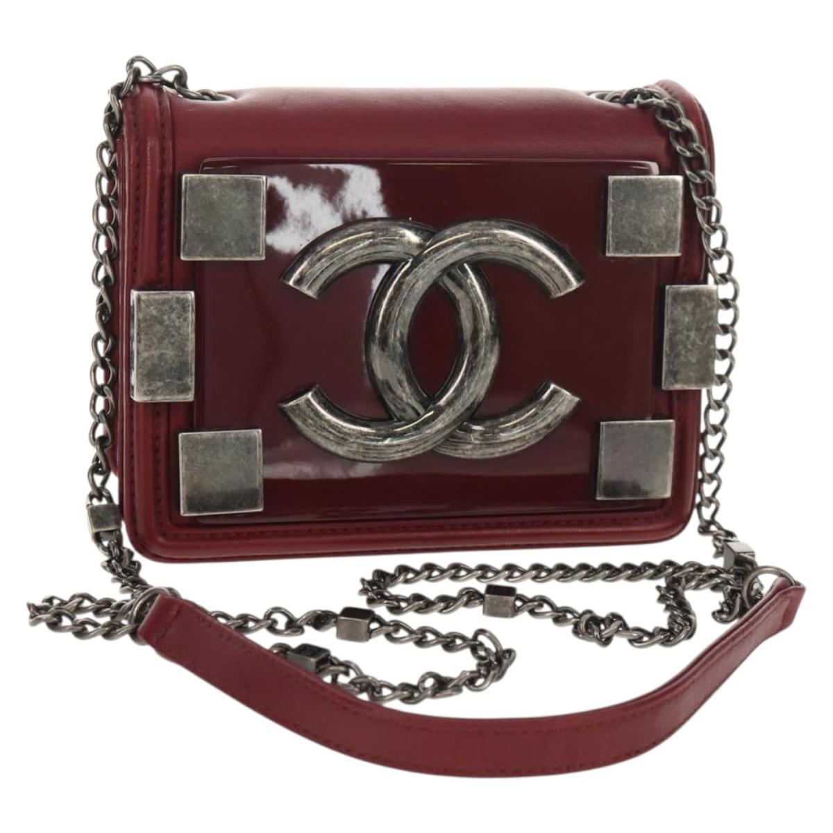 CHANEL Matelasse Boy Brick Chain Bag Lamb Skin Bordeaux CC Auth 146080SM