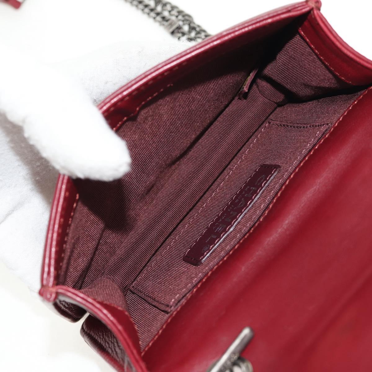 CHANEL Matelasse Boy Brick Chain Bag Lamb Skin Bordeaux CC Auth 146080SM