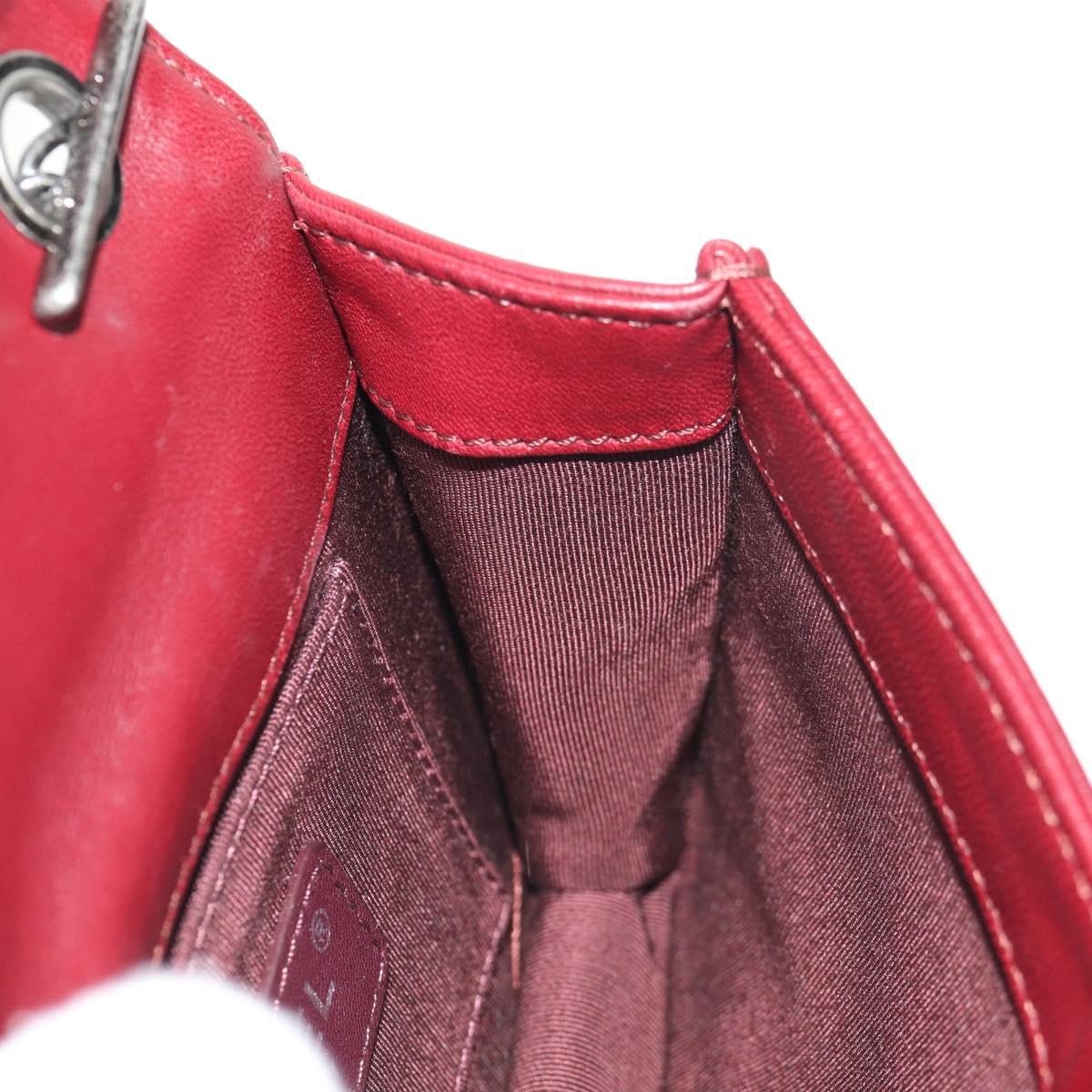 CHANEL Matelasse Boy Brick Chain Bag Lamb Skin Bordeaux CC Auth 146080SM