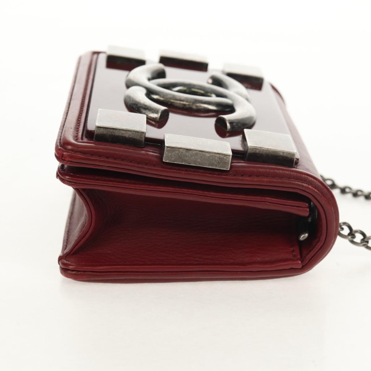 CHANEL Matelasse Boy Brick Chain Bag Lamb Skin Bordeaux CC Auth 146080SM