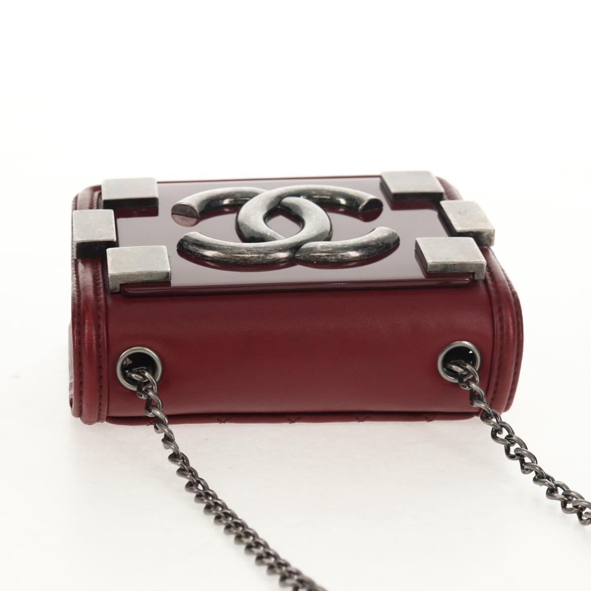 CHANEL Matelasse Boy Brick Chain Bag Lamb Skin Bordeaux CC Auth 146080SM