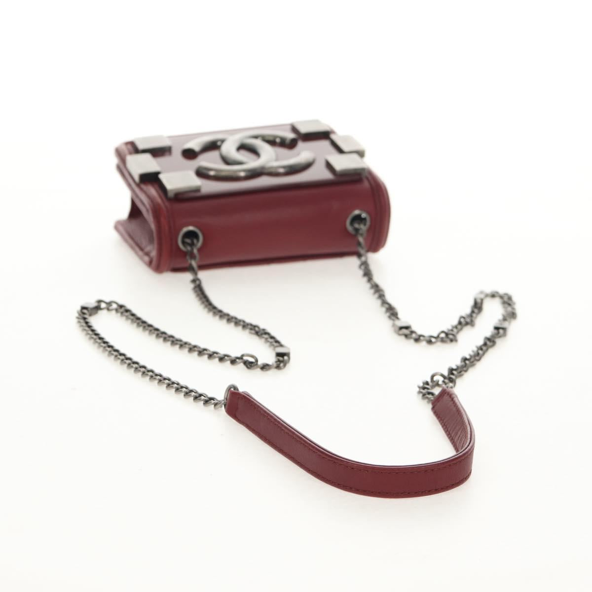 CHANEL Matelasse Boy Brick Chain Bag Lamb Skin Bordeaux CC Auth 146080SM