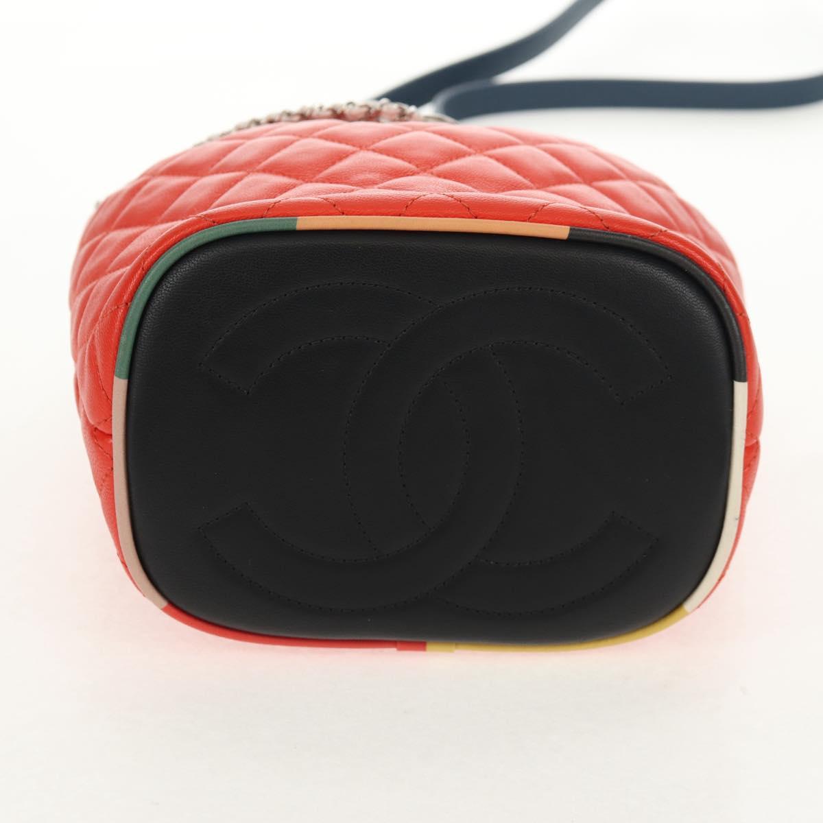 CHANEL Matelasse Chain Shoulder Bag Lamb Skin Orange Silver CC Auth 146081AM