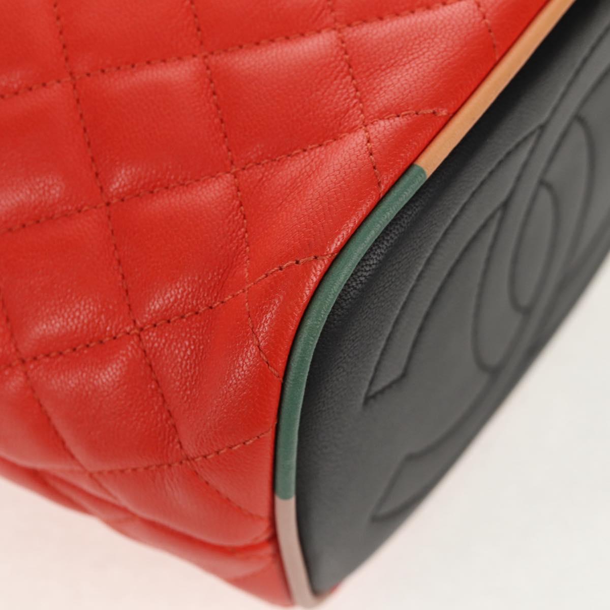 CHANEL Matelasse Chain Shoulder Bag Lamb Skin Orange Silver CC Auth 146081AM