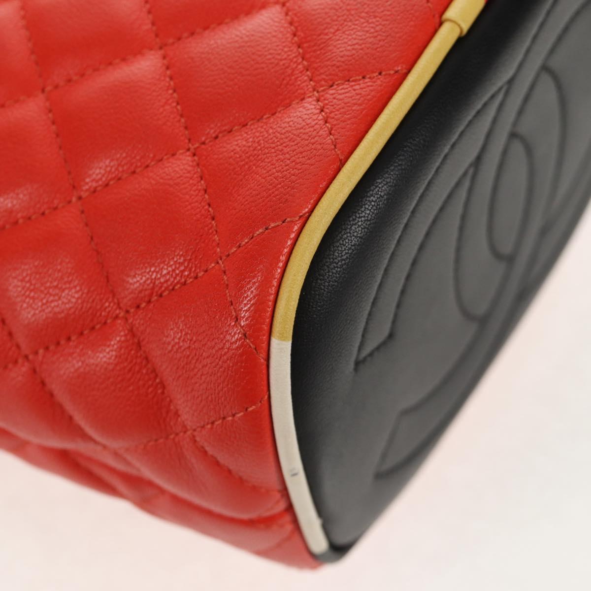 CHANEL Matelasse Chain Shoulder Bag Lamb Skin Orange Silver CC Auth 146081AM