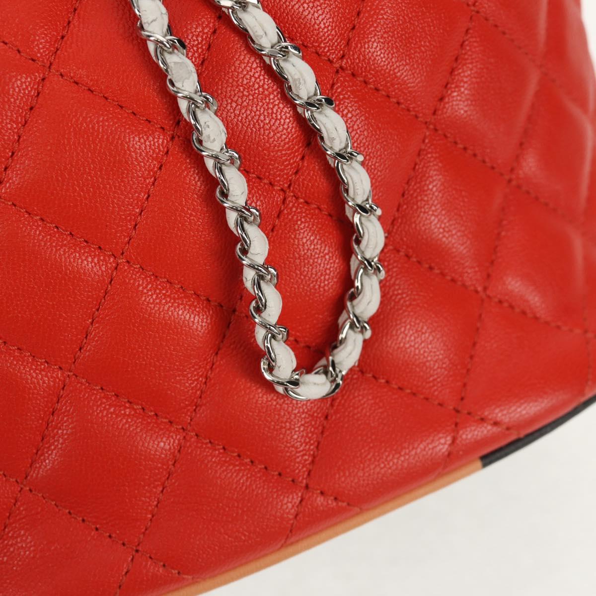 CHANEL Matelasse Chain Shoulder Bag Lamb Skin Orange Silver CC Auth 146081AM