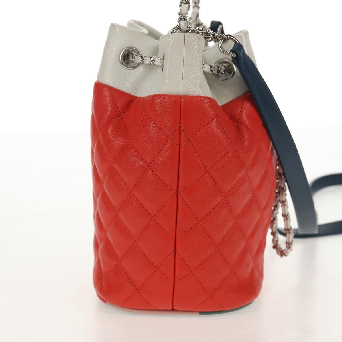 CHANEL Matelasse Chain Shoulder Bag Lamb Skin Orange Silver CC Auth 146081AM