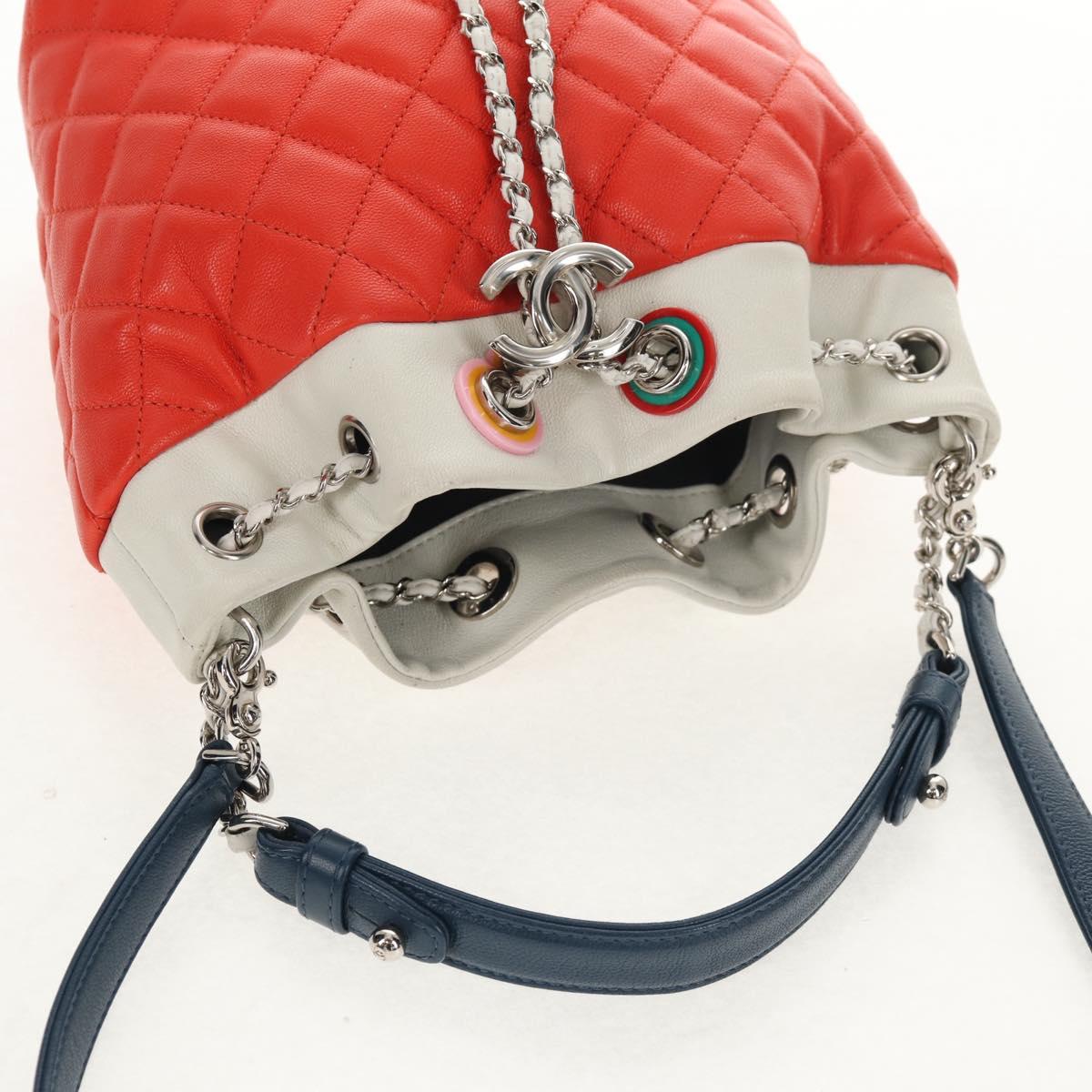 CHANEL Matelasse Chain Shoulder Bag Lamb Skin Orange Silver CC Auth 146081AM