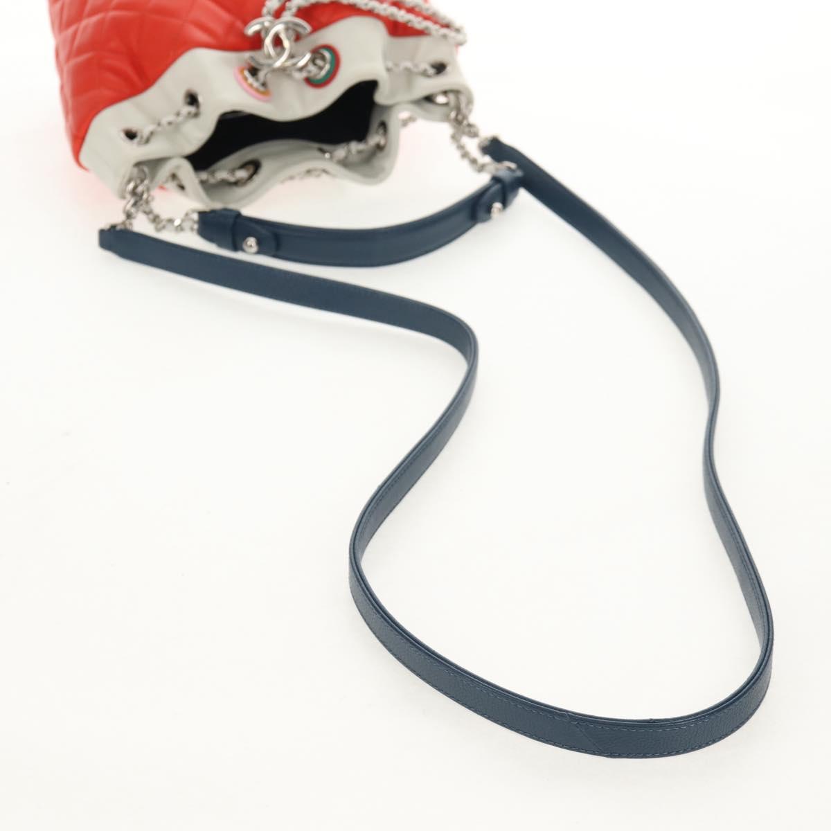 CHANEL Matelasse Chain Shoulder Bag Lamb Skin Orange Silver CC Auth 146081AM