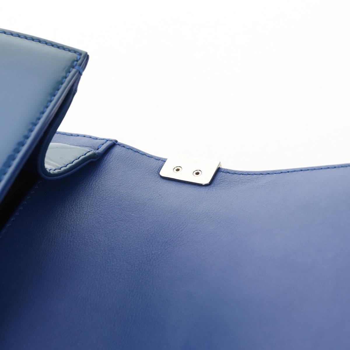 CHANEL Chain Boy Chanel Shoulder Bag Patent Blue Silver CC Auth 146082SAM