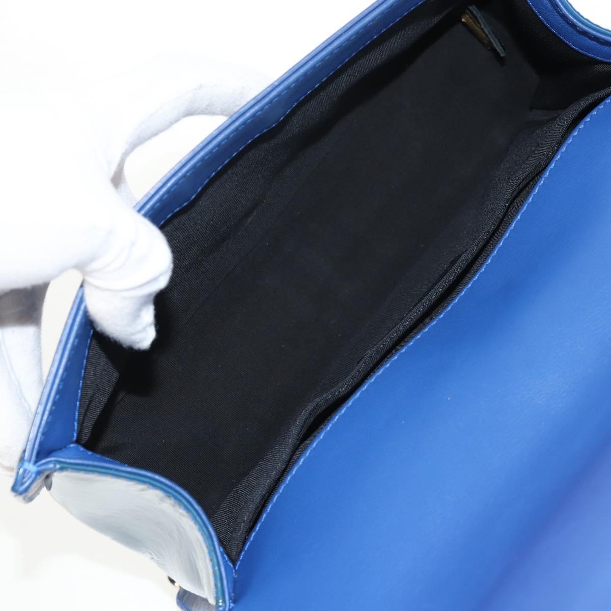 CHANEL Chain Boy Chanel Shoulder Bag Patent Blue Silver CC Auth 146082SAM