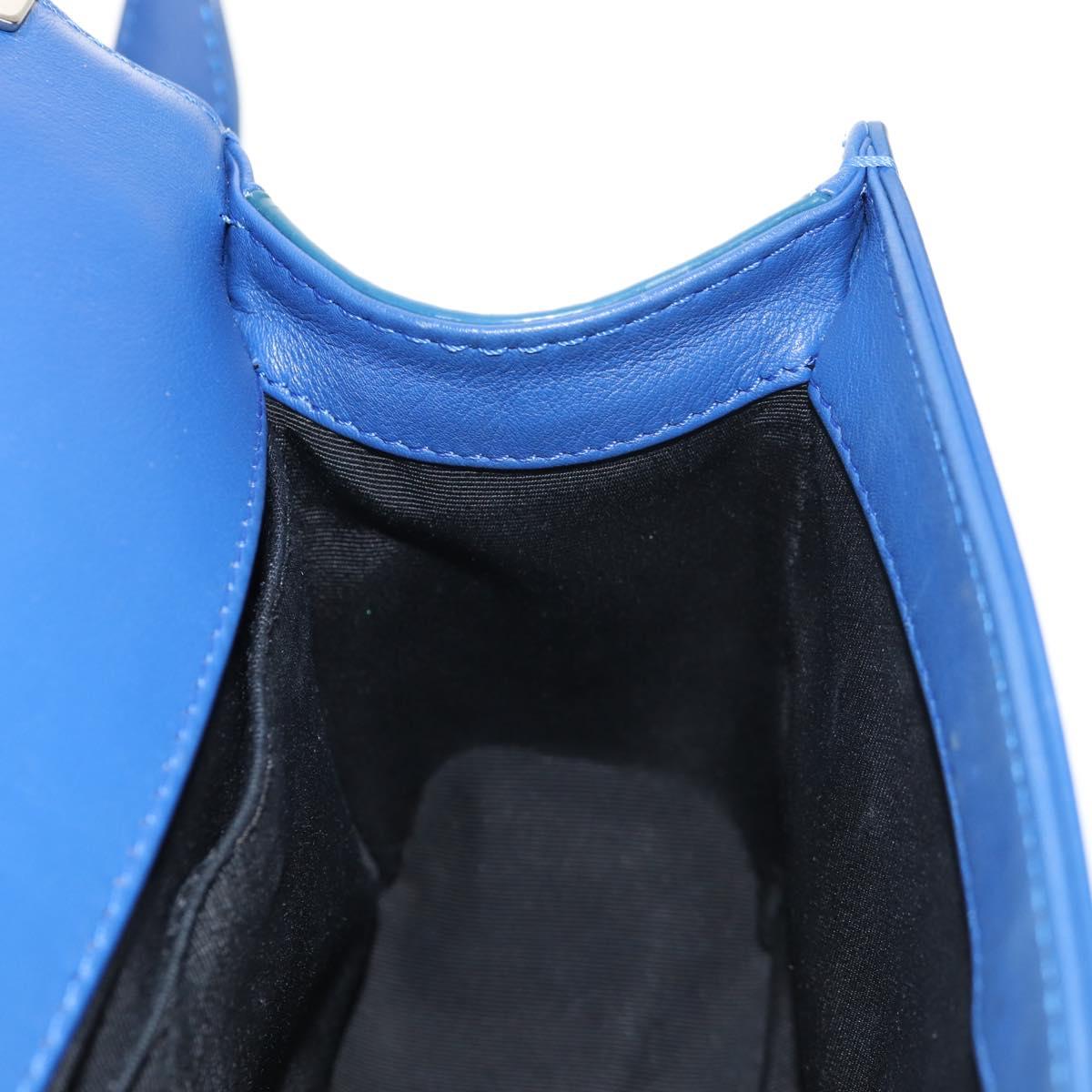 CHANEL Chain Boy Chanel Shoulder Bag Patent Blue Silver CC Auth 146082SAM