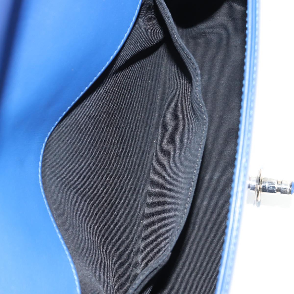 CHANEL Chain Boy Chanel Shoulder Bag Patent Blue Silver CC Auth 146082SAM