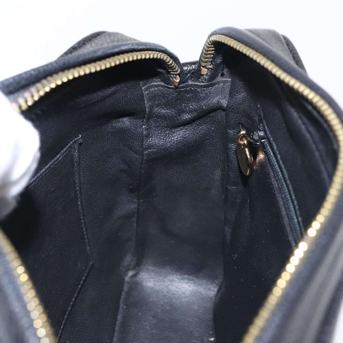 CHANEL Chain V Stitch Shoulder Bag Caviar Skin Black Gold CC Auth 146083AV