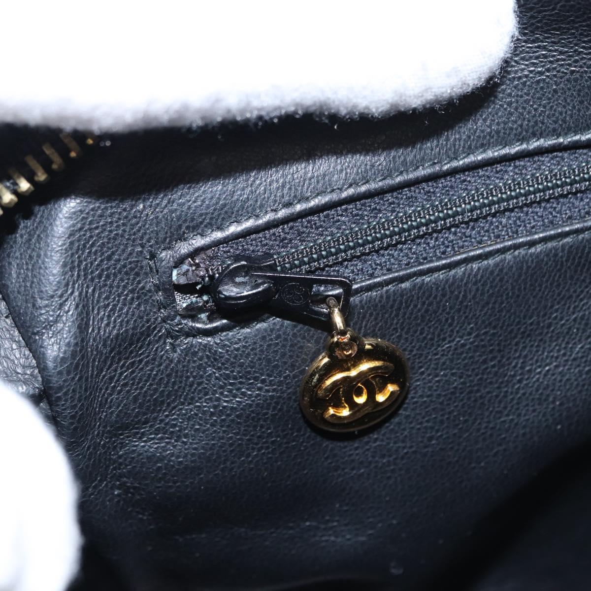 CHANEL Chain V Stitch Shoulder Bag Caviar Skin Black Gold CC Auth 146083AV