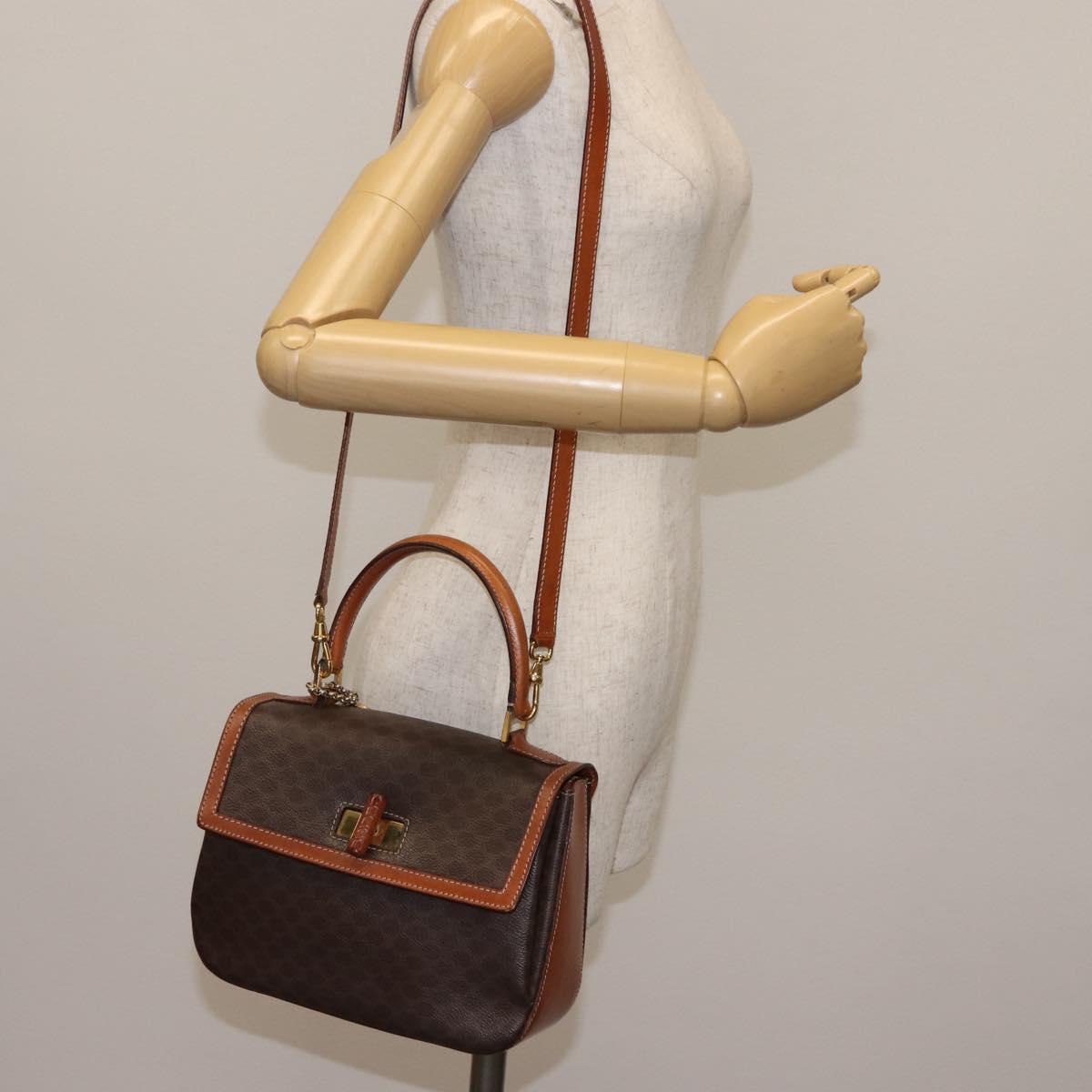 CELINE Macadam Canvas Hand Bag PVC Leather 2way Brown Gold Auth 146100