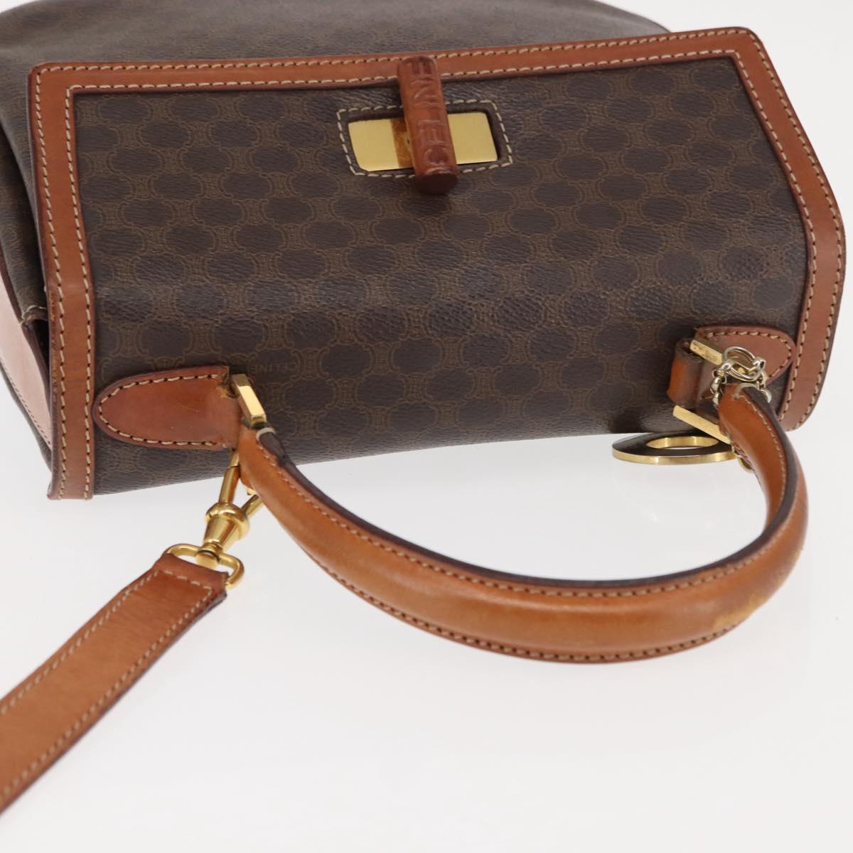 CELINE Macadam Canvas Hand Bag PVC Leather 2way Brown Gold Auth 146100