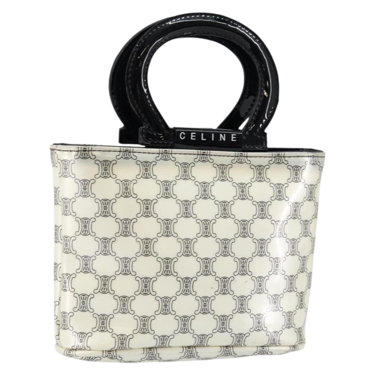 CELINE Macadam Canvas Mini Hand Bag Enamel White Auth 146101