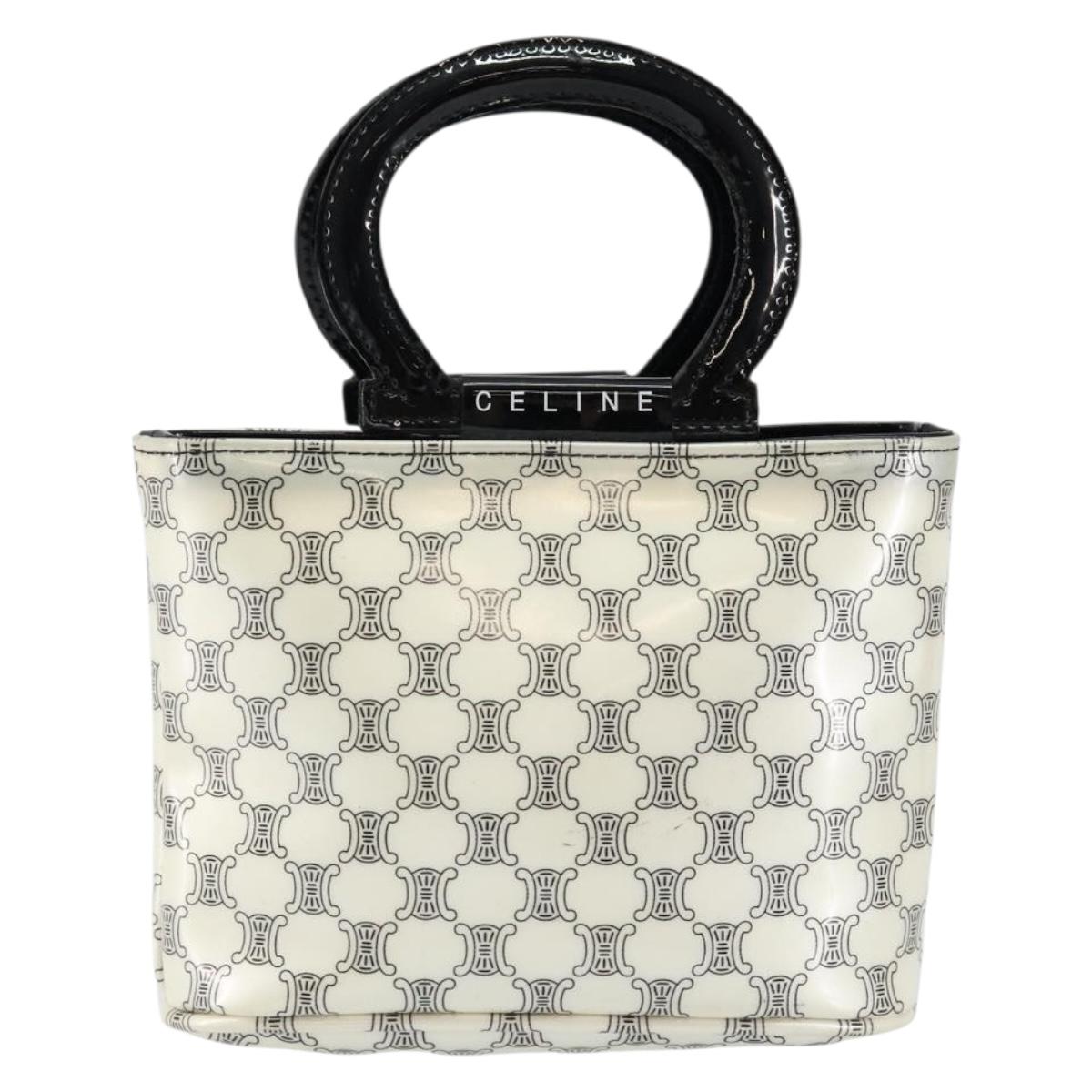 CELINE Macadam Canvas Mini Hand Bag Enamel White Auth 146101