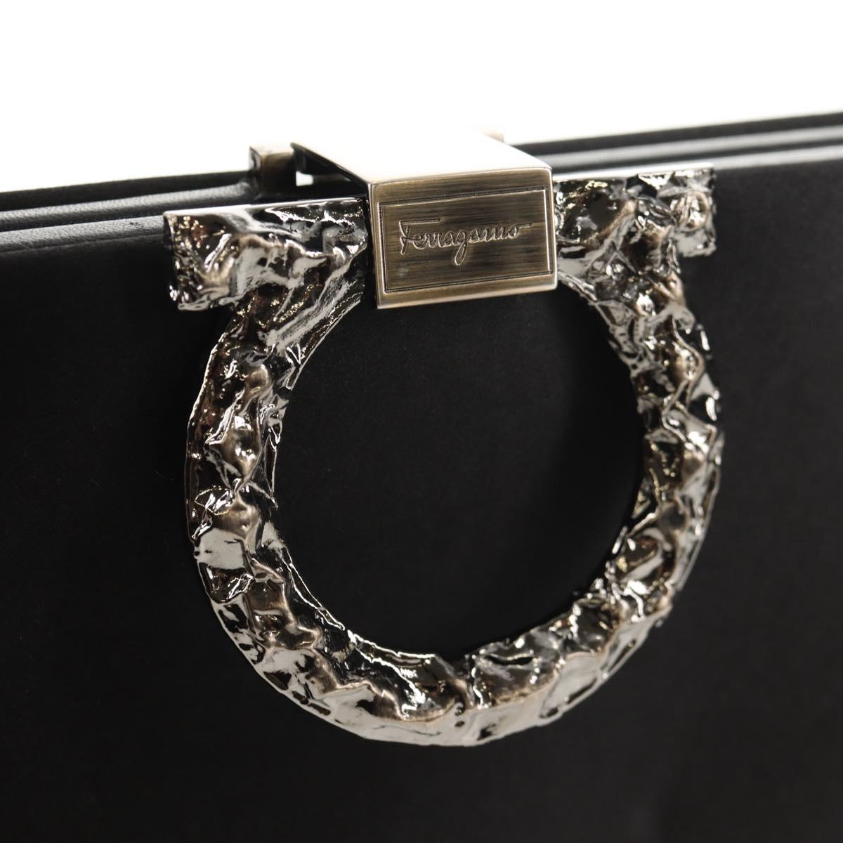 Salvatore Ferragamo Gancini Clutch Bag Satin Black Silver Auth 146102V
