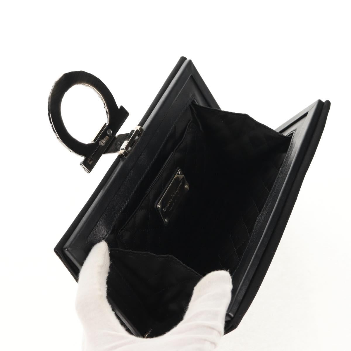 Salvatore Ferragamo Gancini Clutch Bag Satin Black Silver Auth 146102V