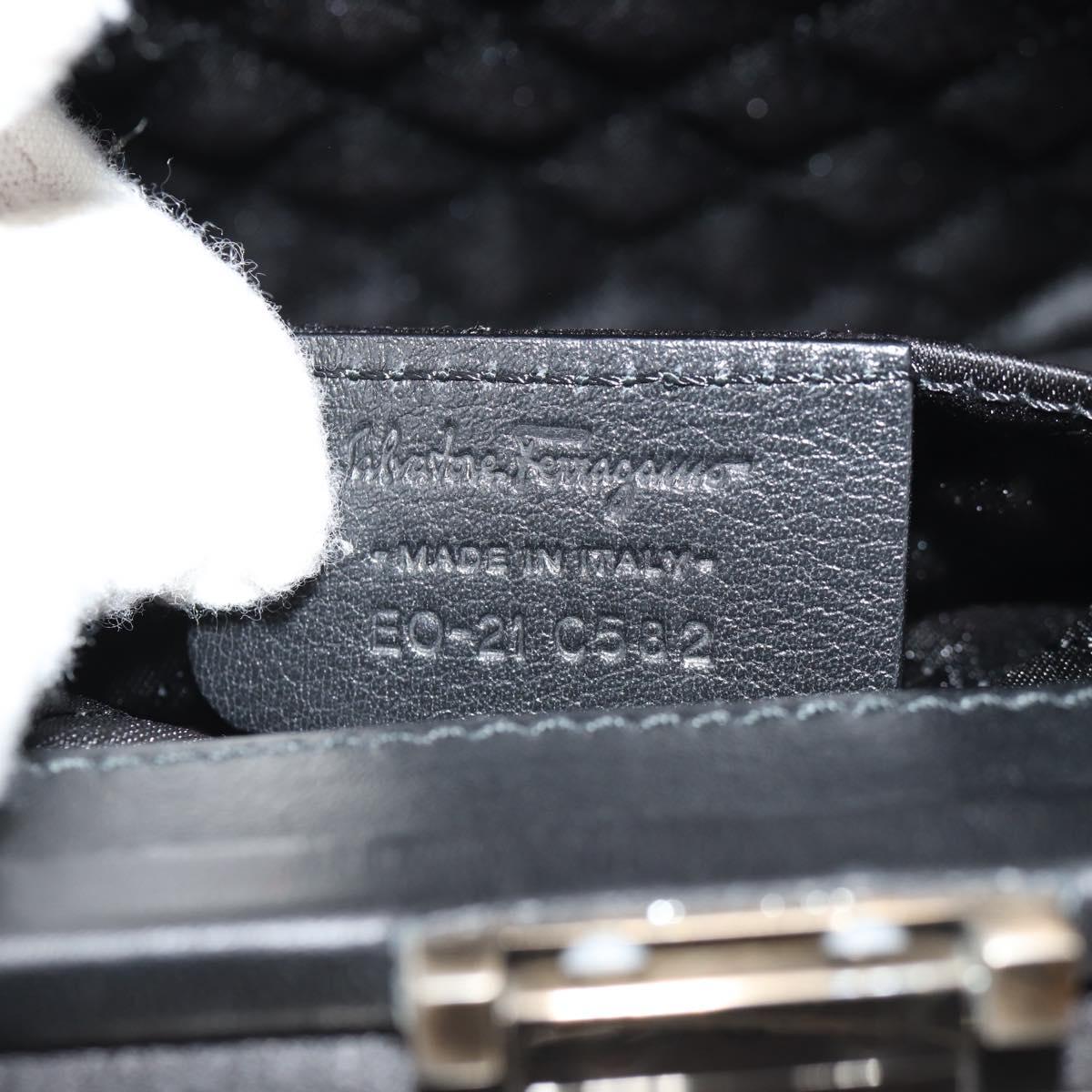 Salvatore Ferragamo Gancini Clutch Bag Satin Black Silver Auth 146102V