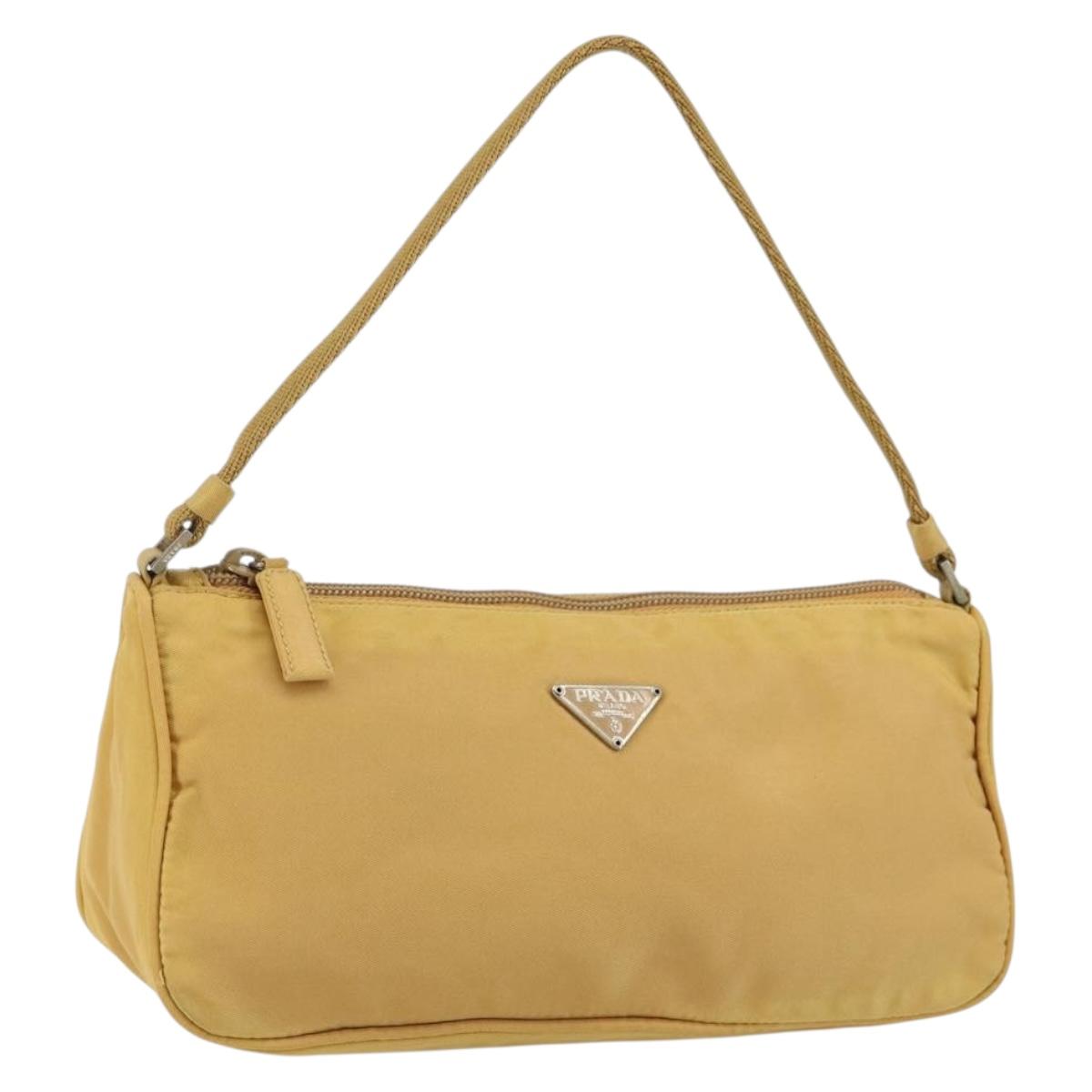 PRADA Accessory Pouch Nylon Beige Auth 146103