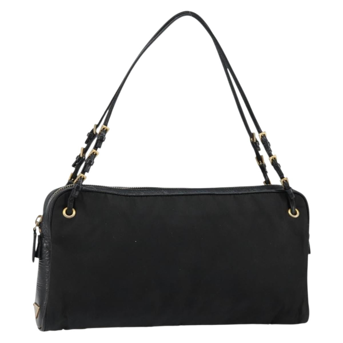 PRADA Shoulder Bag Nylon Black Gold Auth 146105