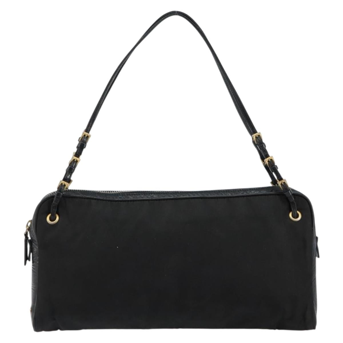 PRADA Shoulder Bag Nylon Black Gold Auth 146105