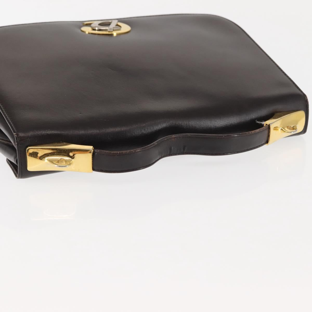 Christian Dior Hand Bag Leather Brown Gold Auth 146106