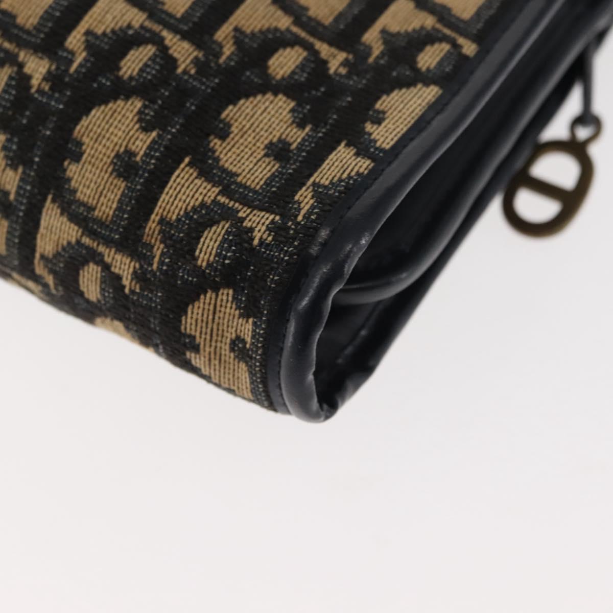 Christian Dior Trotter Canvas Shoulder Bag Navy Gold Auth 146109