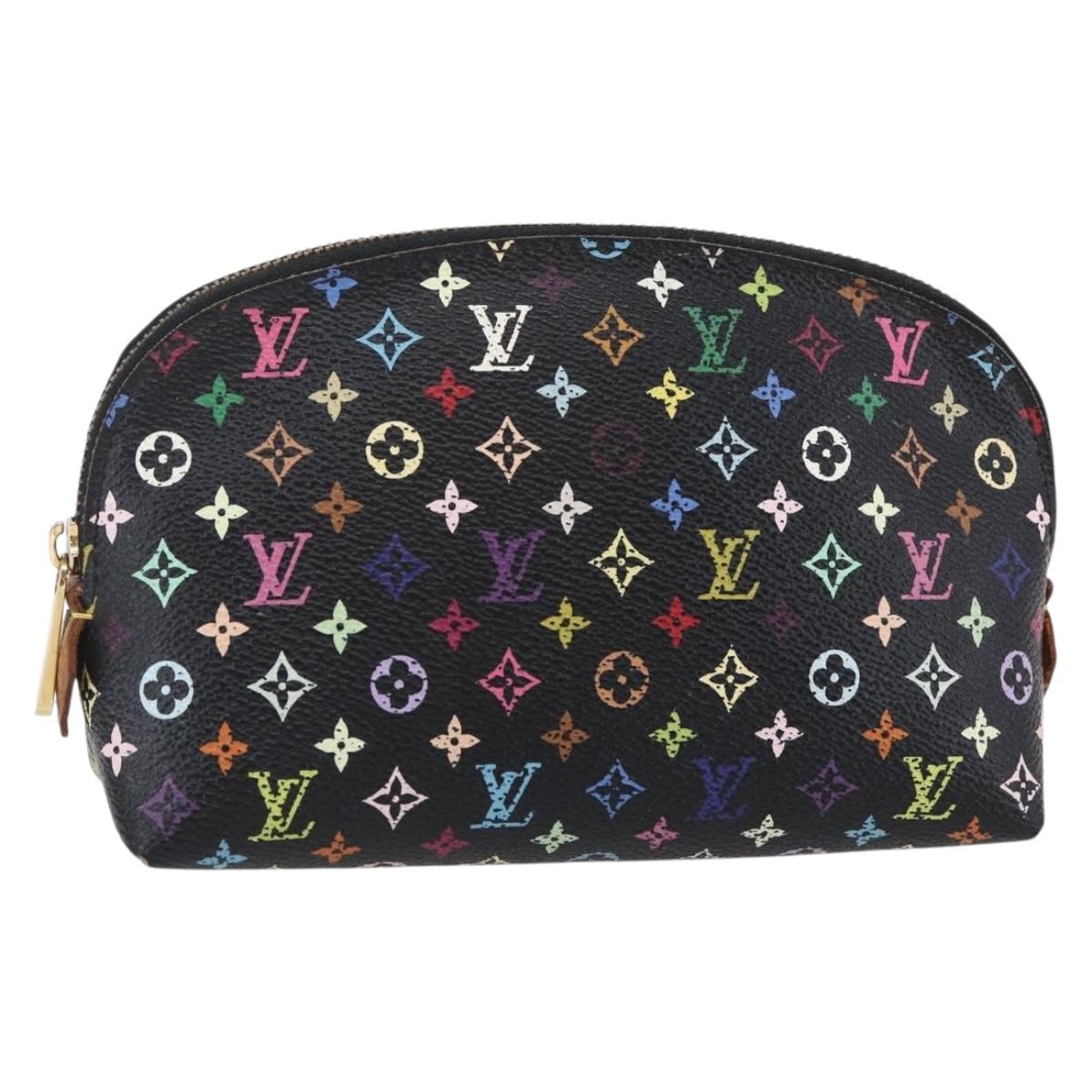LOUIS VUITTON Multicolor Pochette Cosmetic Pouch Black M47355 LV Auth 146125