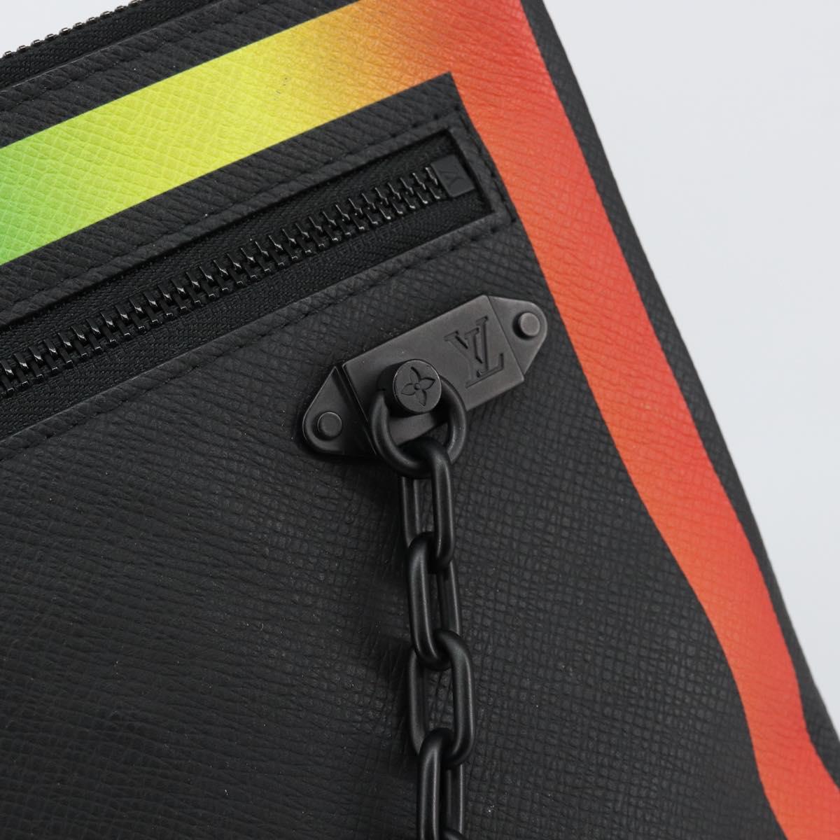 LOUIS VUITTON taiga rainbow Chain Pochette A4 Bag Black M30347 LV Auth 146128