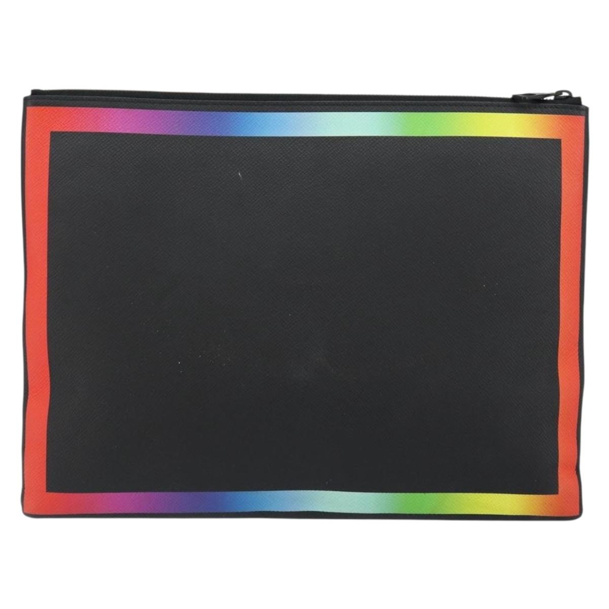 LOUIS VUITTON taiga rainbow Chain Pochette A4 Bag Black M30347 LV Auth 146128