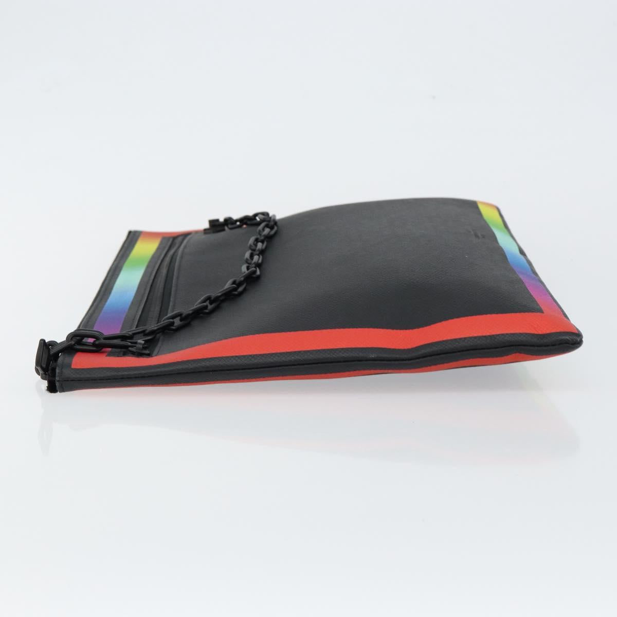 LOUIS VUITTON taiga rainbow Chain Pochette A4 Bag Black M30347 LV Auth 146128