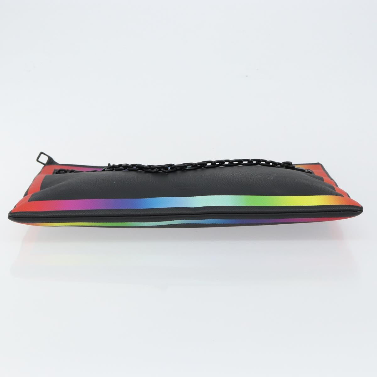 LOUIS VUITTON taiga rainbow Chain Pochette A4 Bag Black M30347 LV Auth 146128