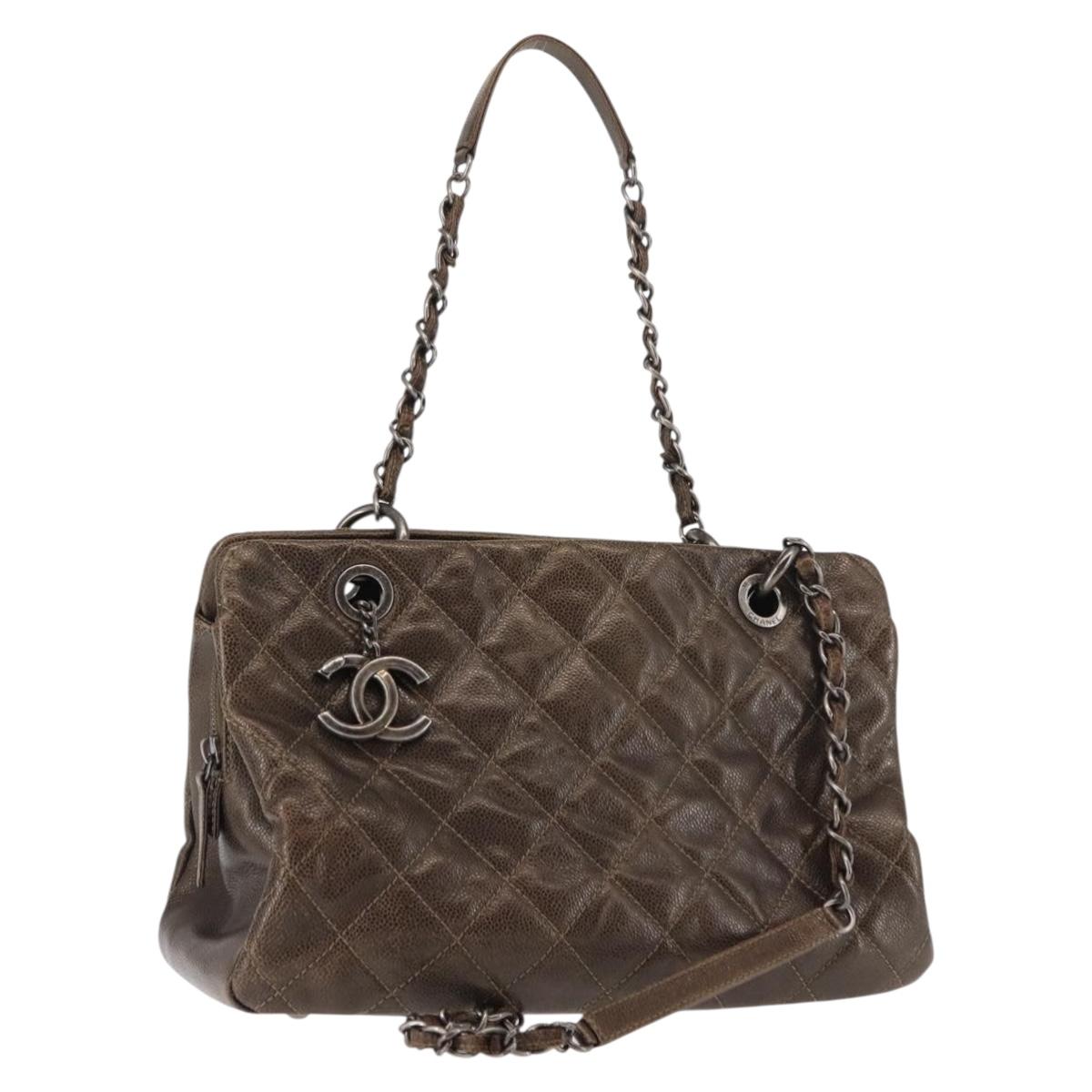 CHANEL Matelasse Chain Shoulder Bag Caviar Skin Brown CC Auth 146129