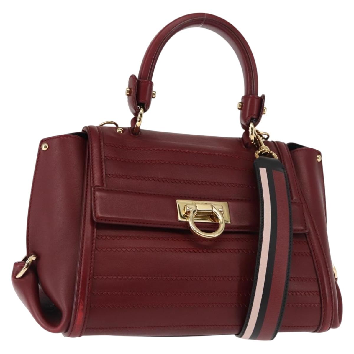 Salvatore Ferragamo Gancini Sofia Hand Bag Leather 2way Red Auth 146140