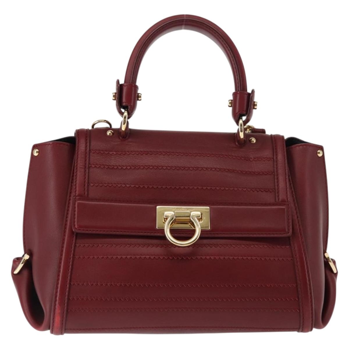 Salvatore Ferragamo Gancini Sofia Hand Bag Leather 2way Red Auth 146140