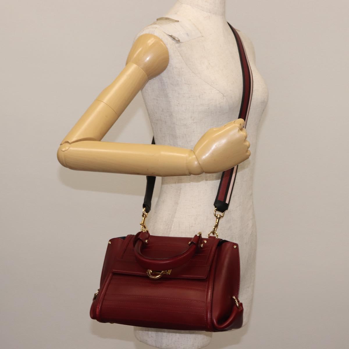 Salvatore Ferragamo Gancini Sofia Hand Bag Leather 2way Red Auth 146140