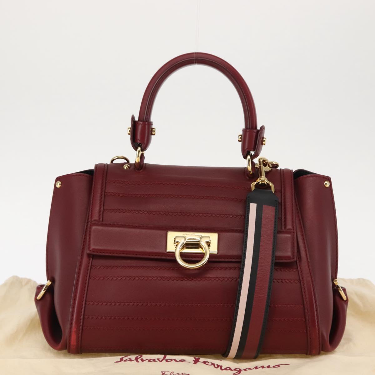 Salvatore Ferragamo Gancini Sofia Hand Bag Leather 2way Red Auth 146140