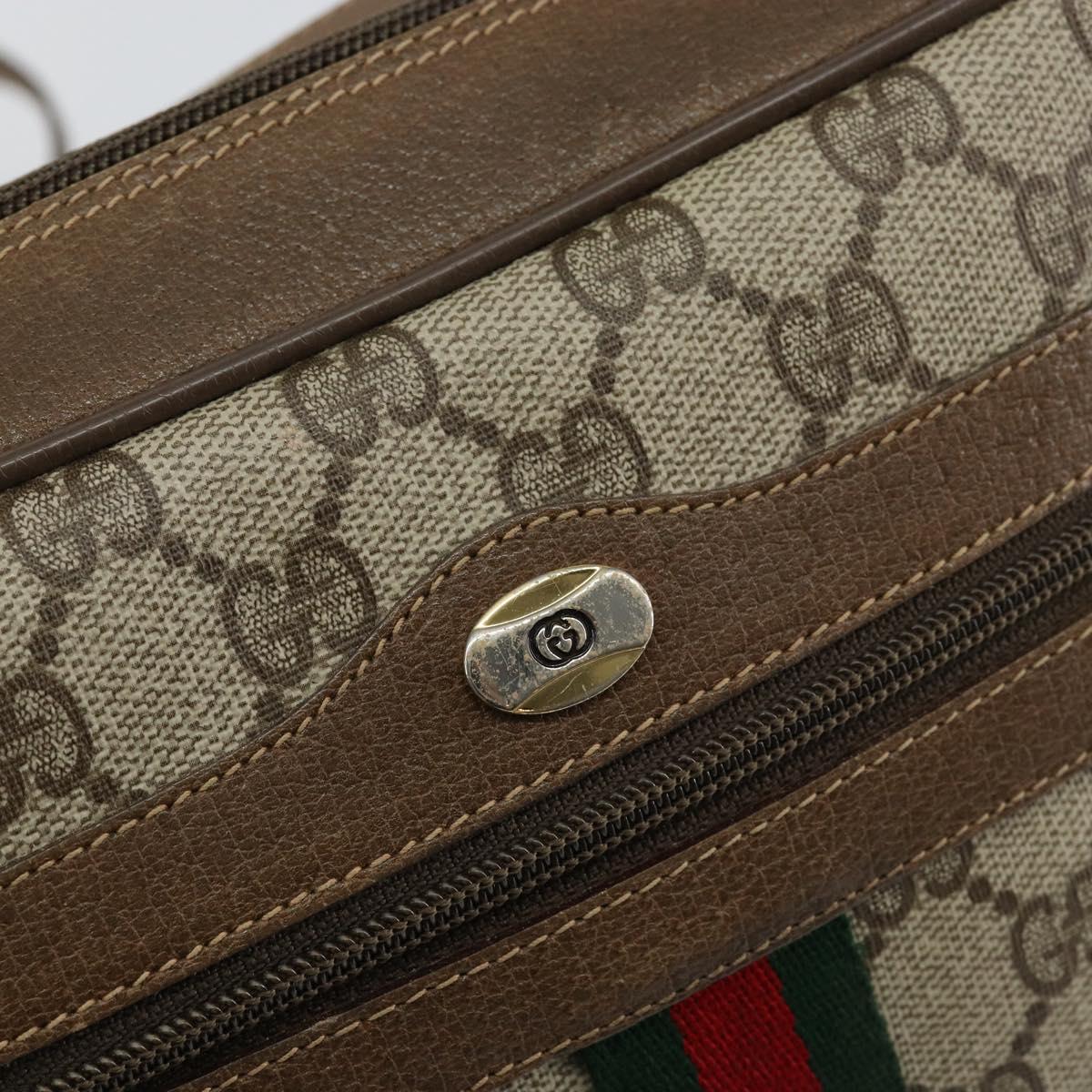 GUCCI GG Canvas Web Sherry Line Shoulder Bag PVC Leather Beige Red Auth 146142