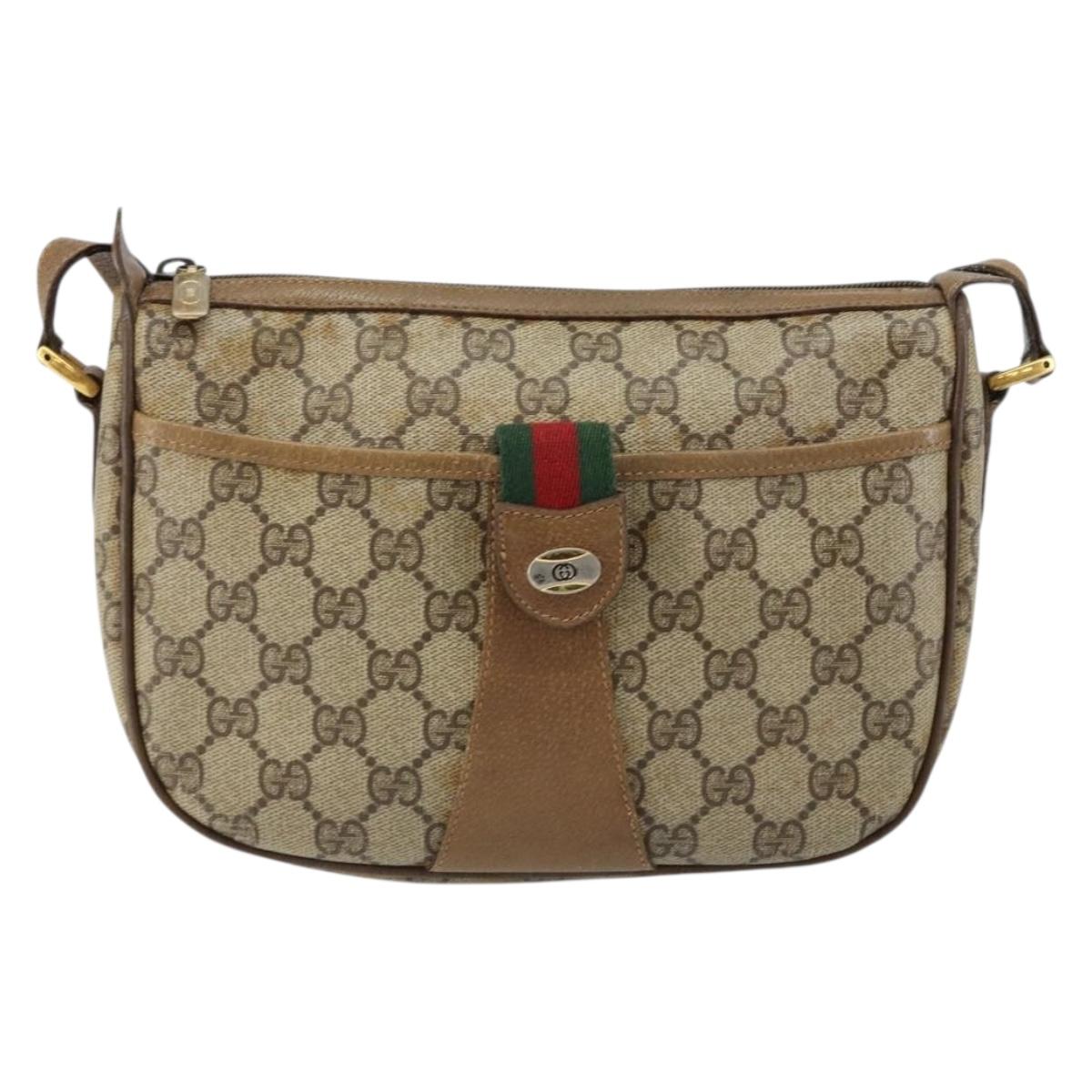 GUCCI GG Canvas Web Sherry Line Shoulder Bag PVC Leather Beige Red Auth 146143