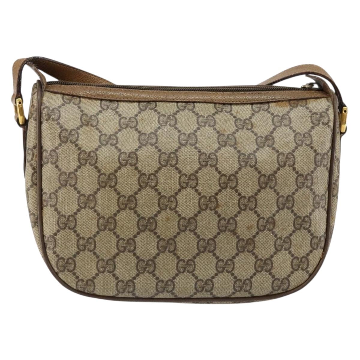 GUCCI GG Canvas Web Sherry Line Shoulder Bag PVC Leather Beige Red Auth 146143