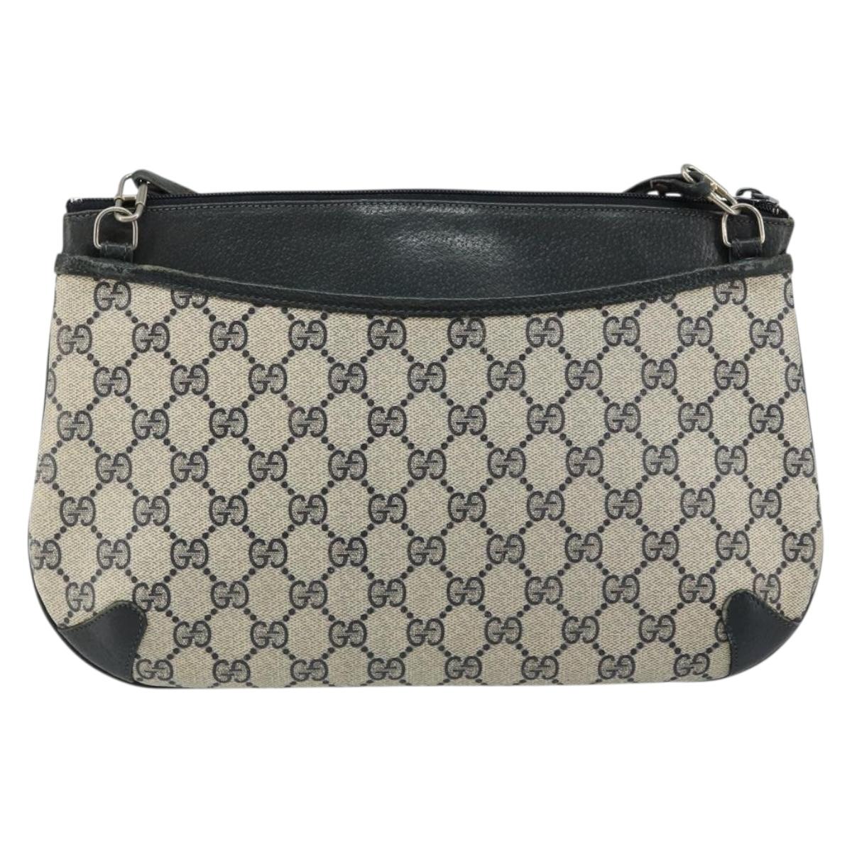 GUCCI GG Canvas Sherry Line Shoulder Bag PVC Leather Navy Red Auth 146144