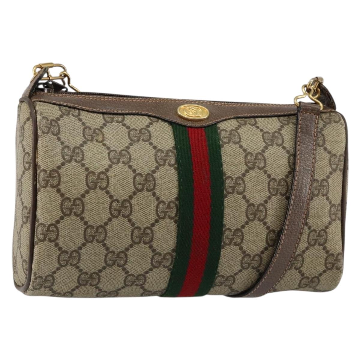GUCCI GG Canvas Web Sherry Line Shoulder Bag PVC Leather Beige Red Auth 146145