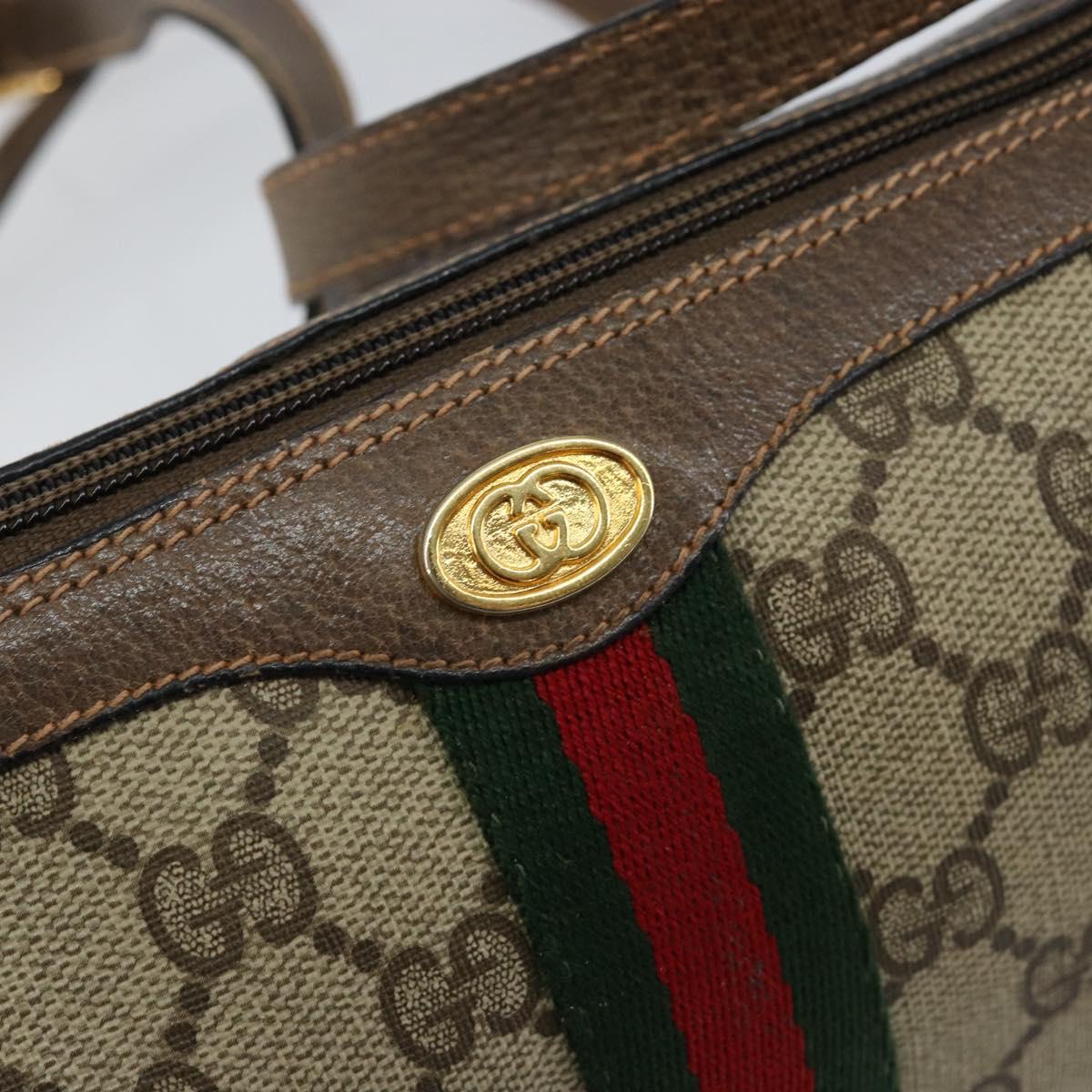 GUCCI GG Canvas Web Sherry Line Shoulder Bag PVC Leather Beige Red Auth 146145