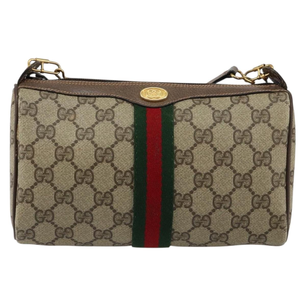 GUCCI GG Canvas Web Sherry Line Shoulder Bag PVC Leather Beige Red Auth 146145