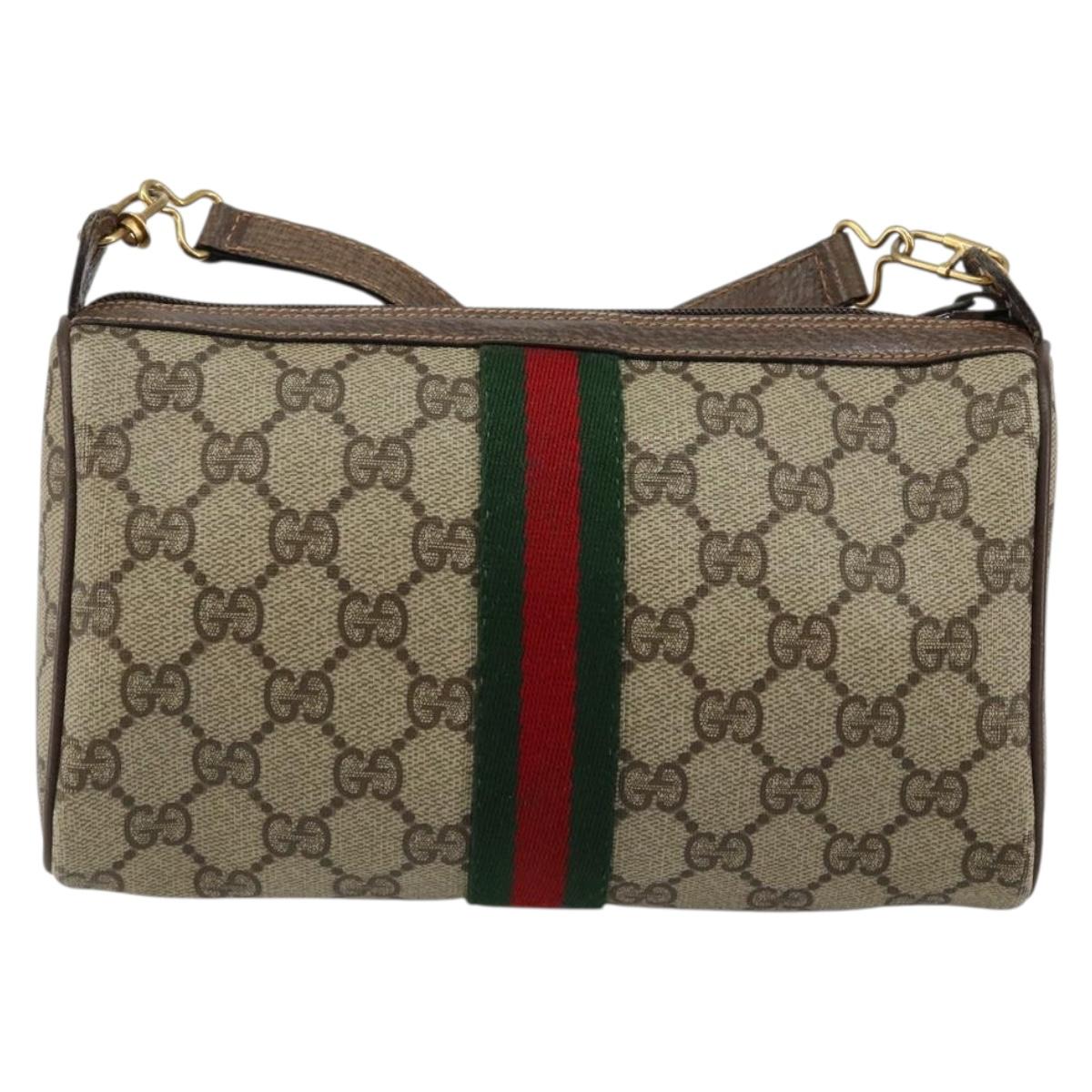 GUCCI GG Canvas Web Sherry Line Shoulder Bag PVC Leather Beige Red Auth 146145